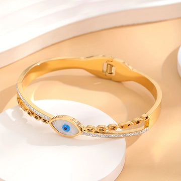 White Shell Evil Eye Bangle Bracelet